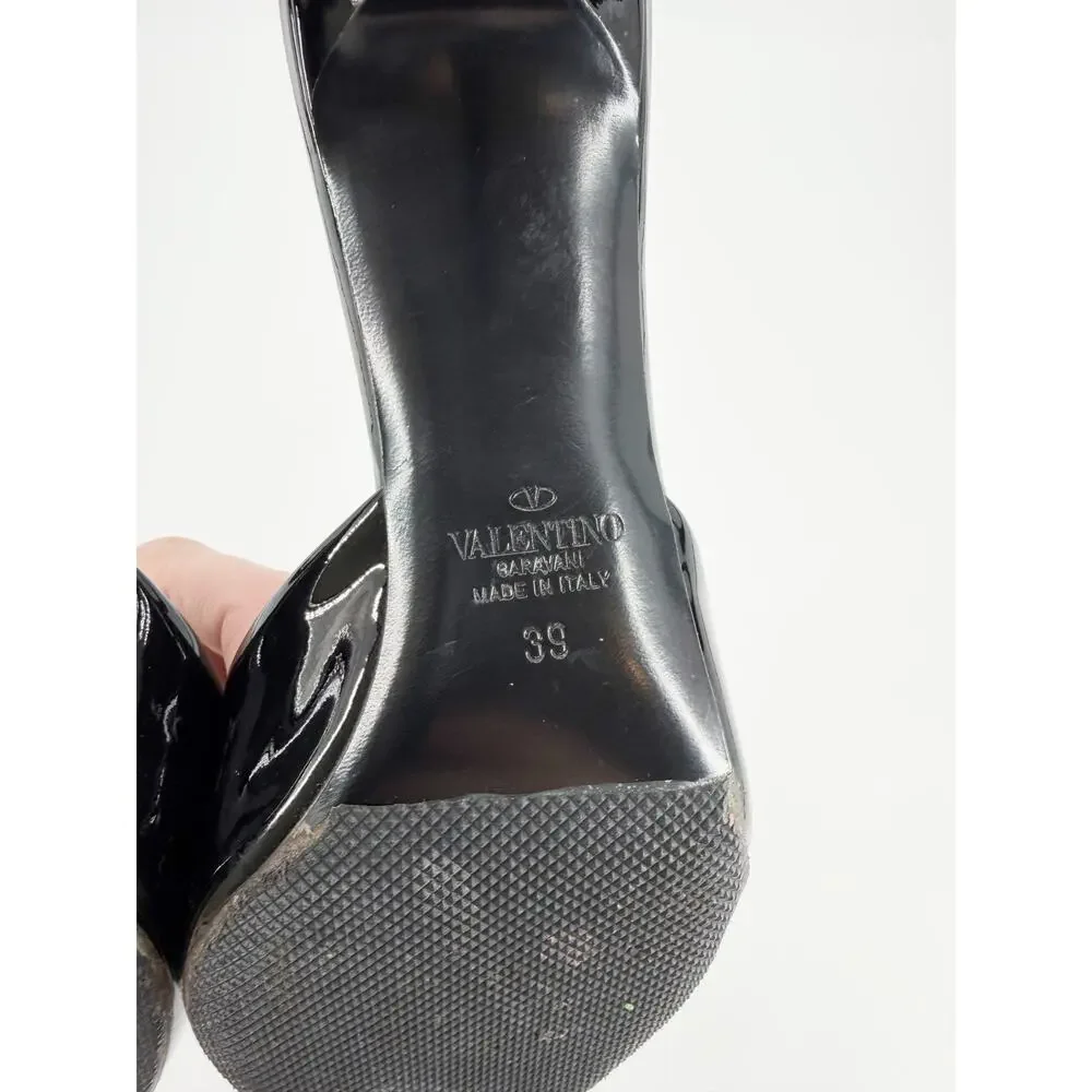 Valentino Garavani One Stud Black Patent Leather Mules Heels Size 39 EU 8.5